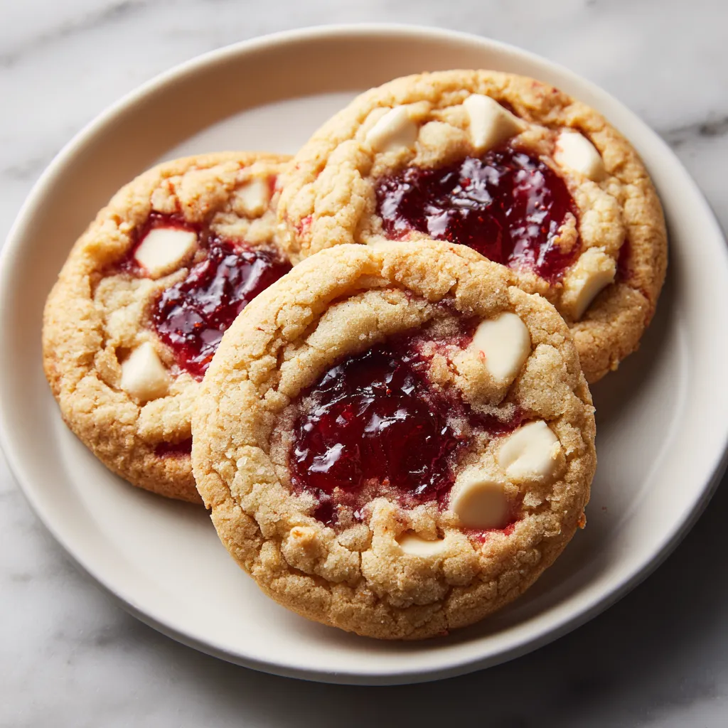 Irresistible White Chocolate Cherry Jam Thumbprint Cookies with Buttery Vanilla Base